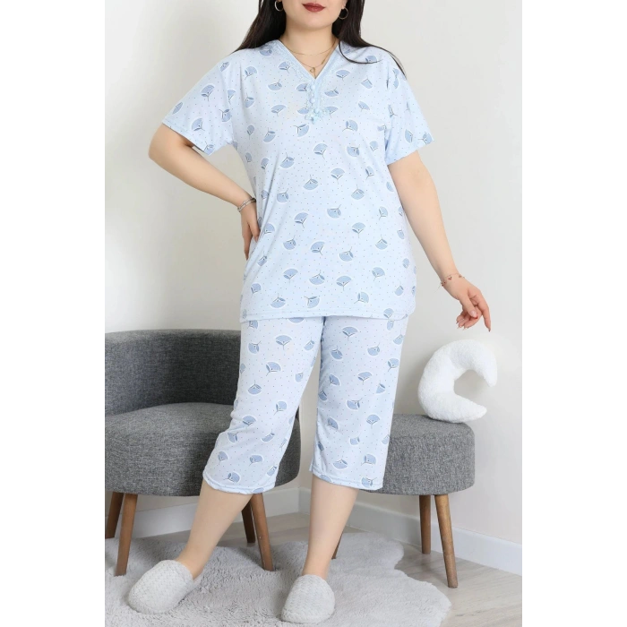 Model Büyük Beden Kapri Pijama Takımı Açıkmavi - 774.1287.