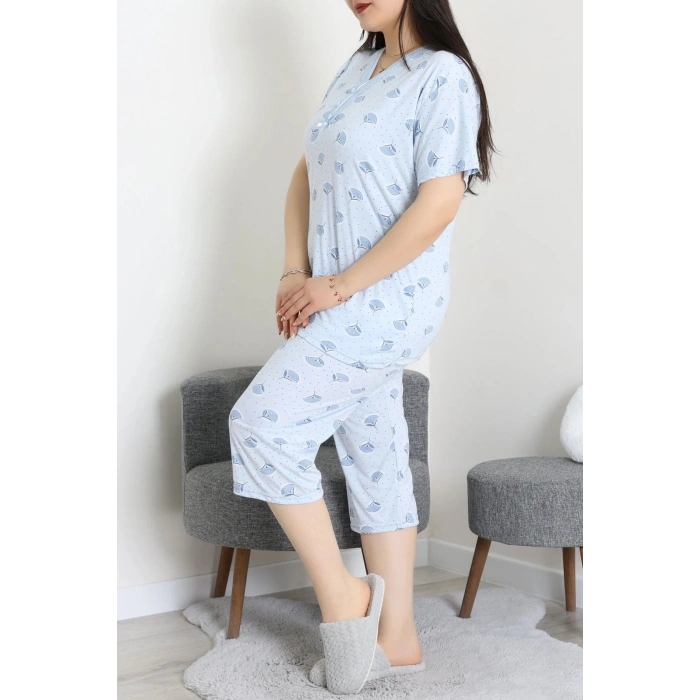 Model Büyük Beden Kapri Pijama Takımı Açıkmavi - 774.1287.