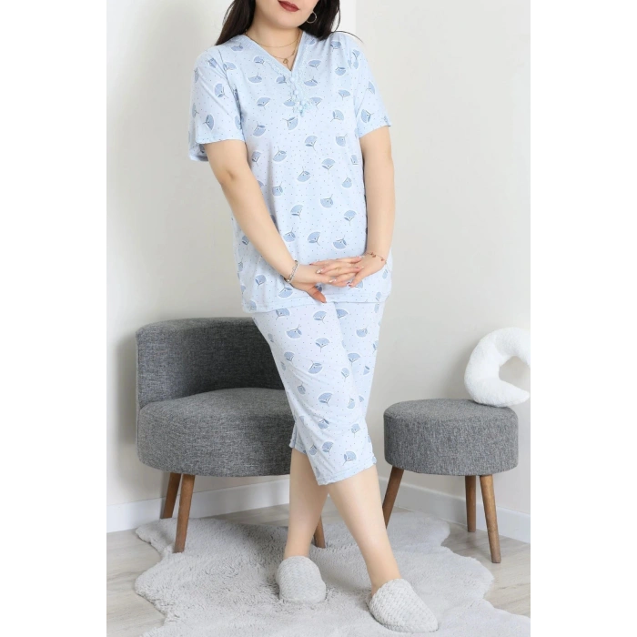 Model Büyük Beden Kapri Pijama Takımı Açıkmavi - 774.1287.