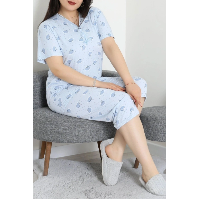 Model Büyük Beden Kapri Pijama Takımı Açıkmavi - 774.1287.