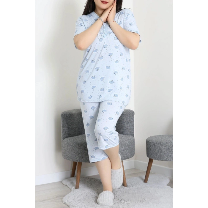 Model Büyük Beden Kapri Pijama Takımı Açıkmavi - 774.1287.