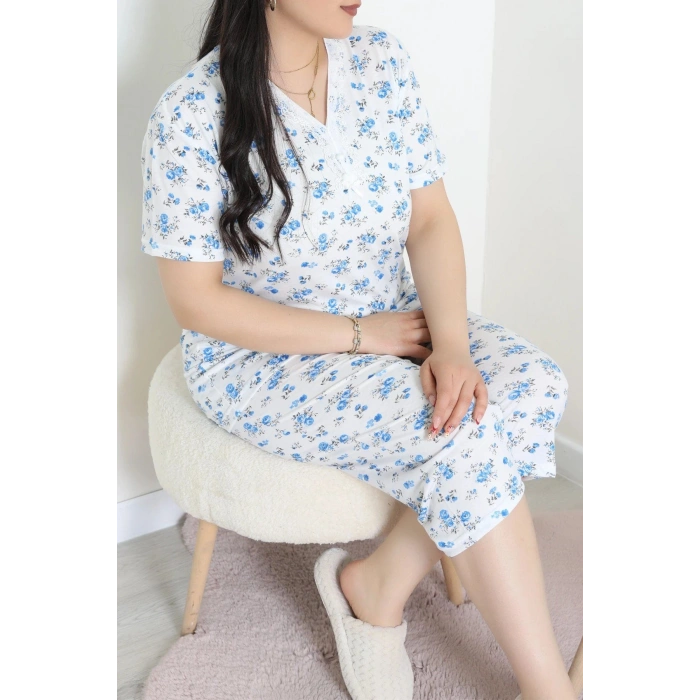 Model Büyük Beden Kapri Pijama Takımı Beyazçiçek - 774.1287.