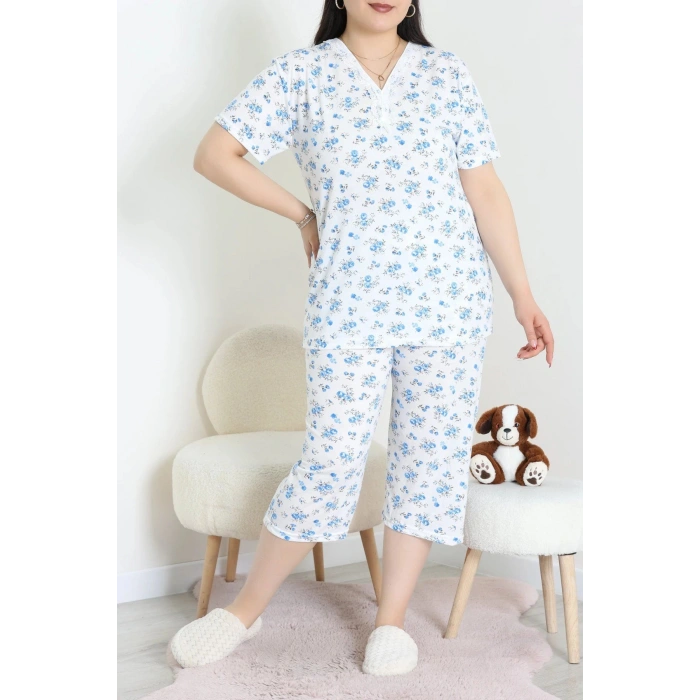 Model Büyük Beden Kapri Pijama Takımı Beyazçiçek - 774.1287.