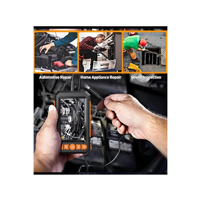 Monitörlü Çift Kameralı 10 Mt Sert Kablo Yılan Endoskop Kamera 8 Mm 4.3 Inc