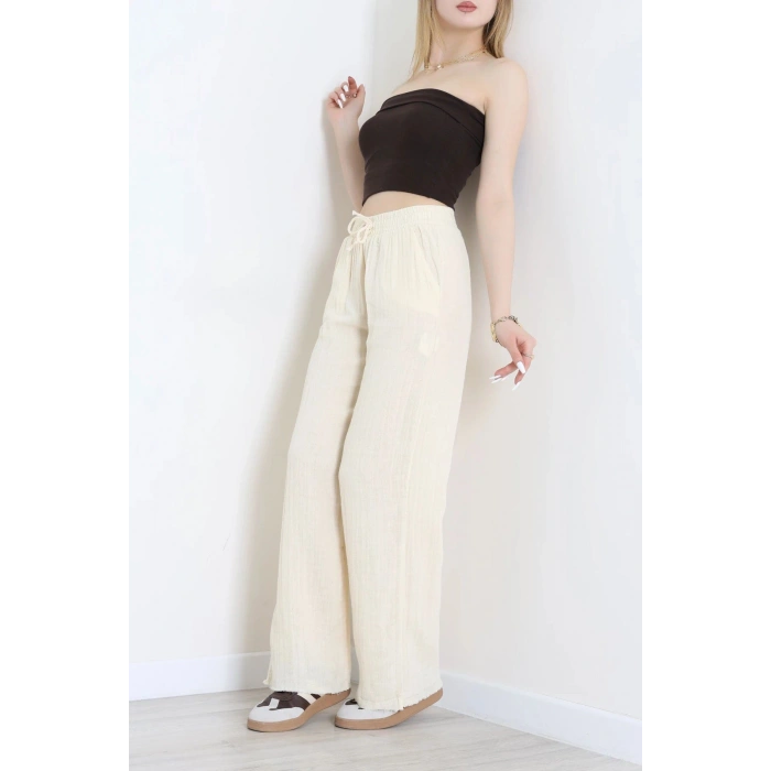Müslin Bol Paça Pantolon Bej - 349.1238.