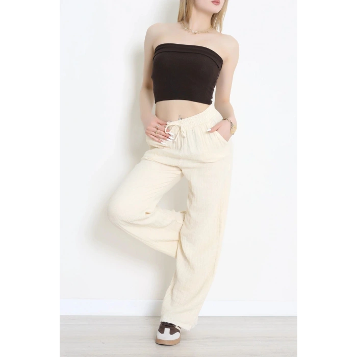 Müslin Bol Paça Pantolon Bej - 349.1238.