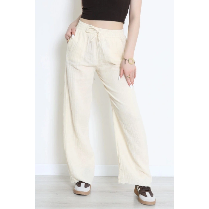 Müslin Bol Paça Pantolon Bej - 349.1238.