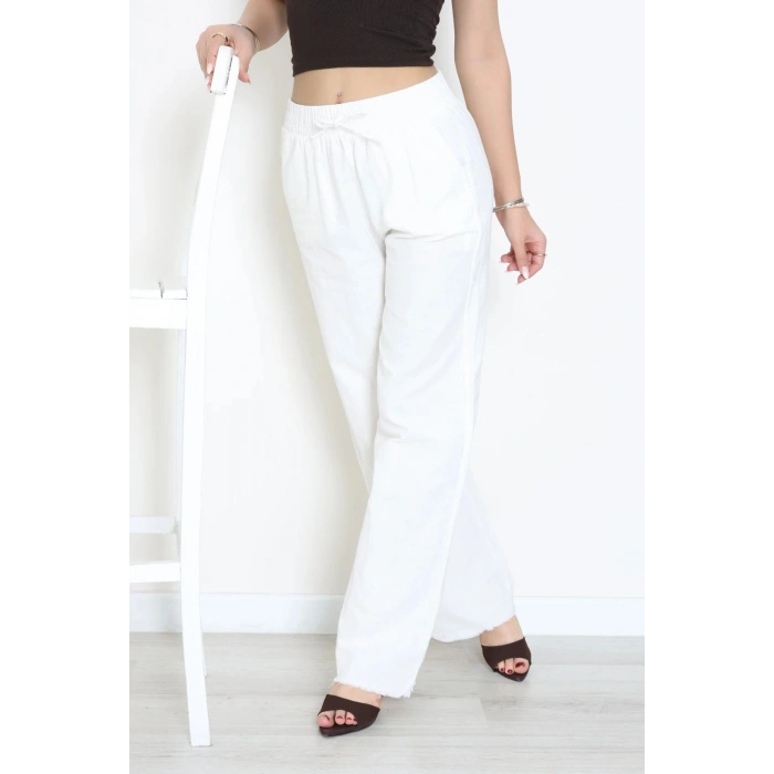 Müslin Bol Paça Pantolon Beyaz - 349.1238.