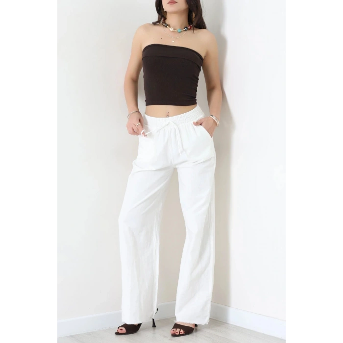 Müslin Bol Paça Pantolon Beyaz - 349.1238.