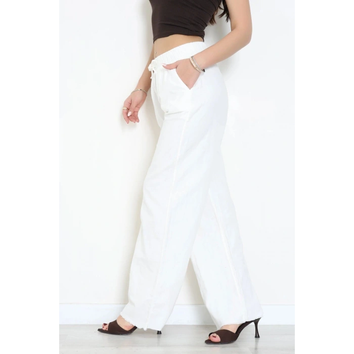 Müslin Bol Paça Pantolon Beyaz - 349.1238.
