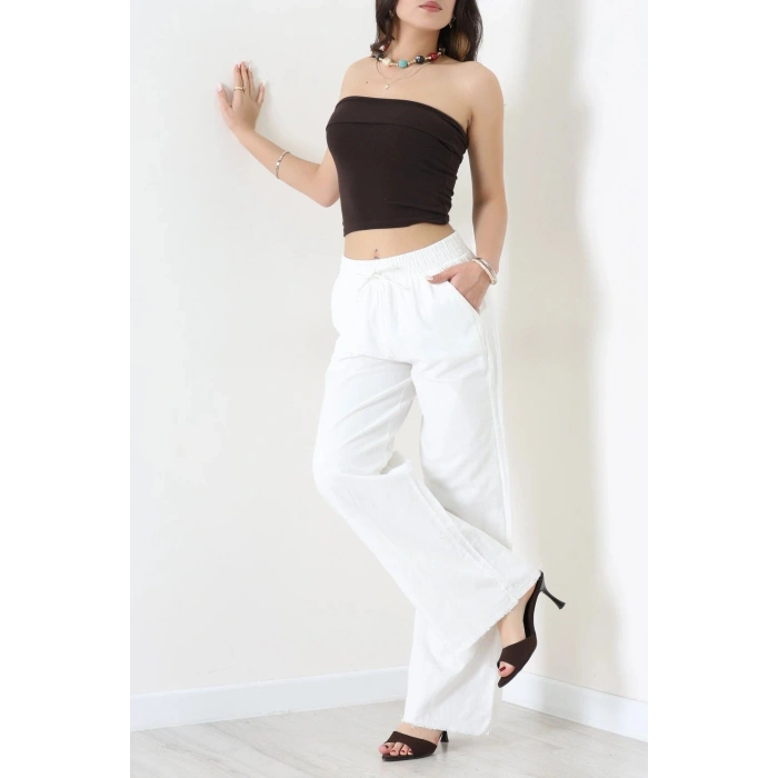 Müslin Bol Paça Pantolon Beyaz - 349.1238.