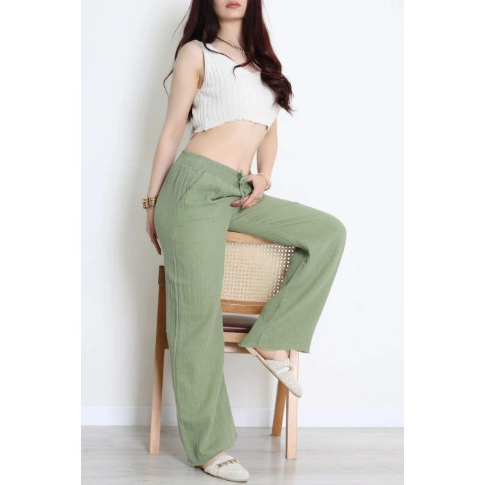 Müslin Bol Paça Pantolon Haki - 349.1238.