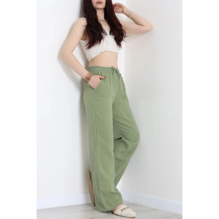 Müslin Bol Paça Pantolon Haki - 349.1238.