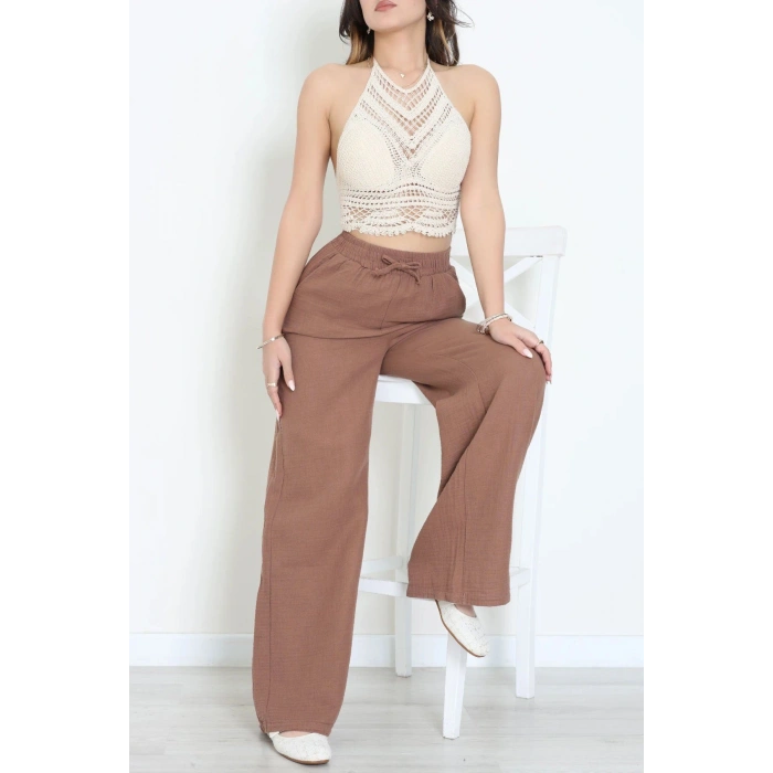 Müslin Bol Paça Pantolon Kahve - 349.1238.