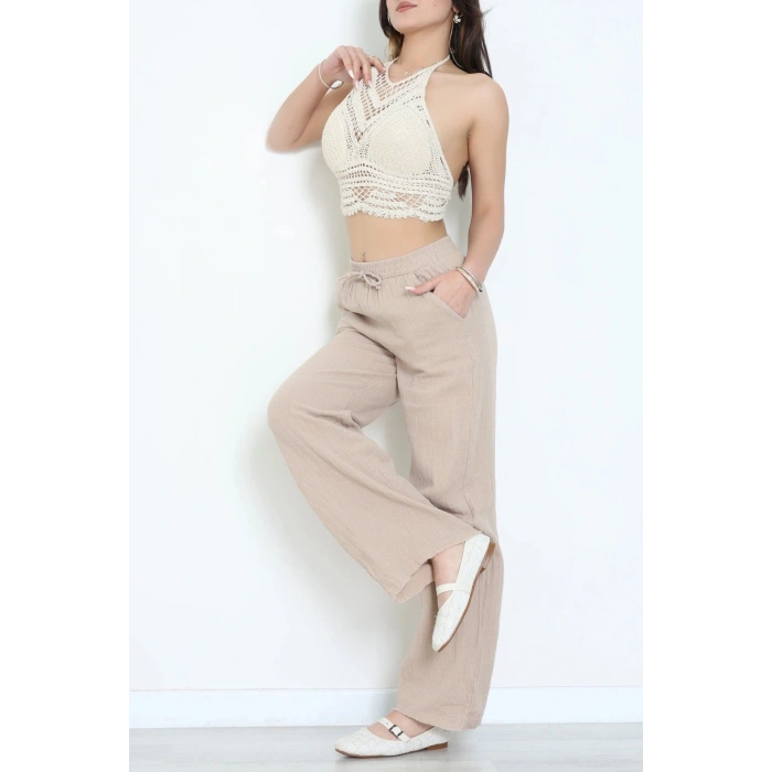 Müslin Bol Paça Pantolon Vizon - 349.1238.