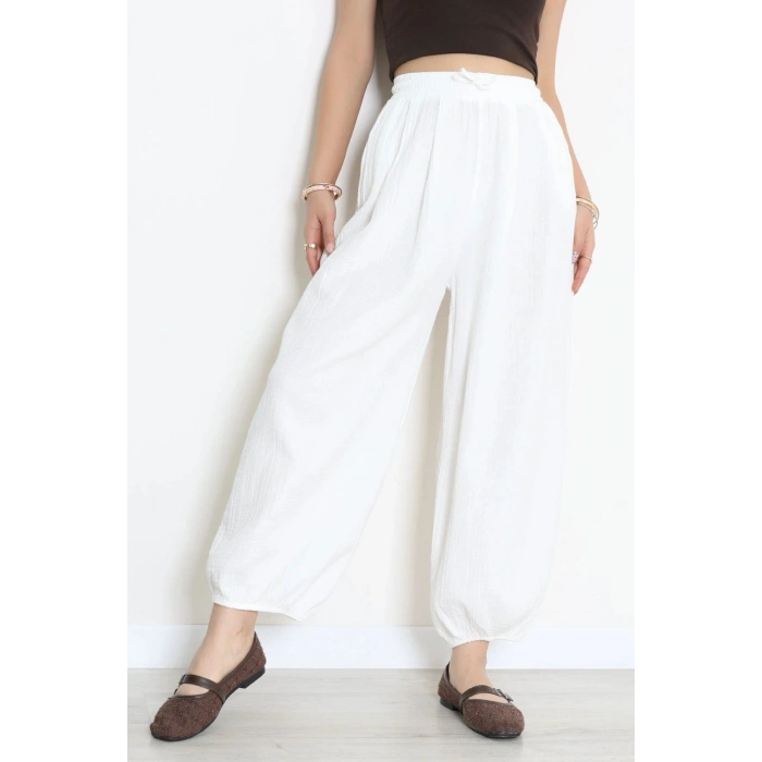 Müslin Kumaş Pantolon Ekru - 7961.1437.
