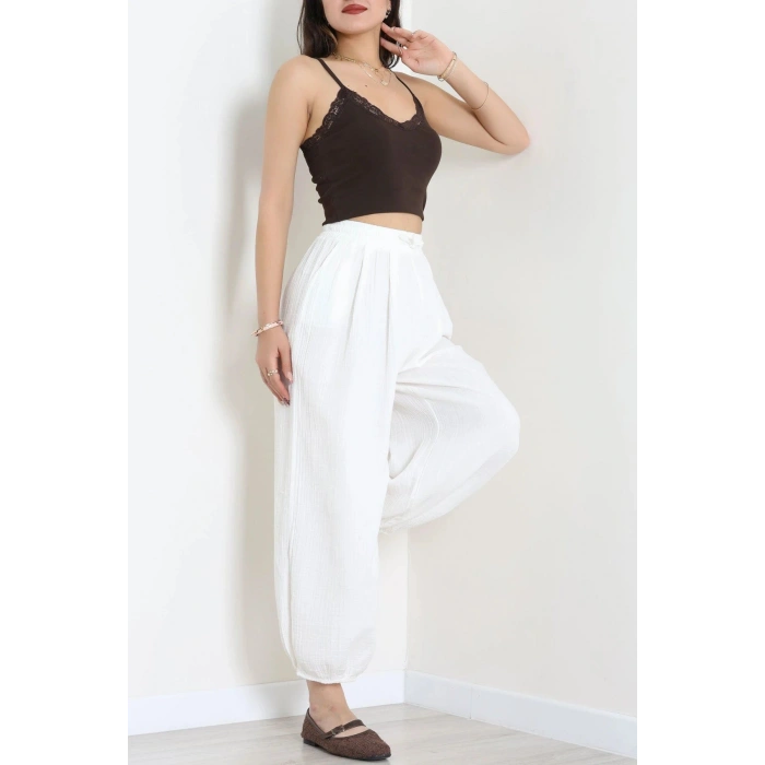Müslin Kumaş Pantolon Ekru - 7961.1437.