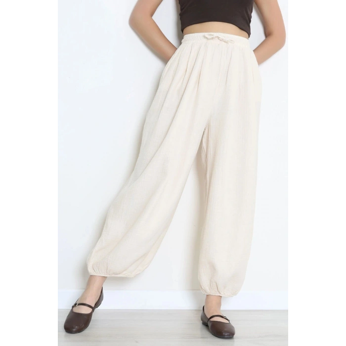 Müslin Kumaş Pantolon Krem - 7961.1437.