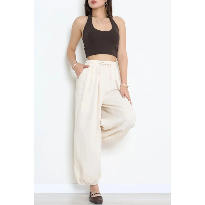 Müslin Kumaş Pantolon Krem - 7961.1437.