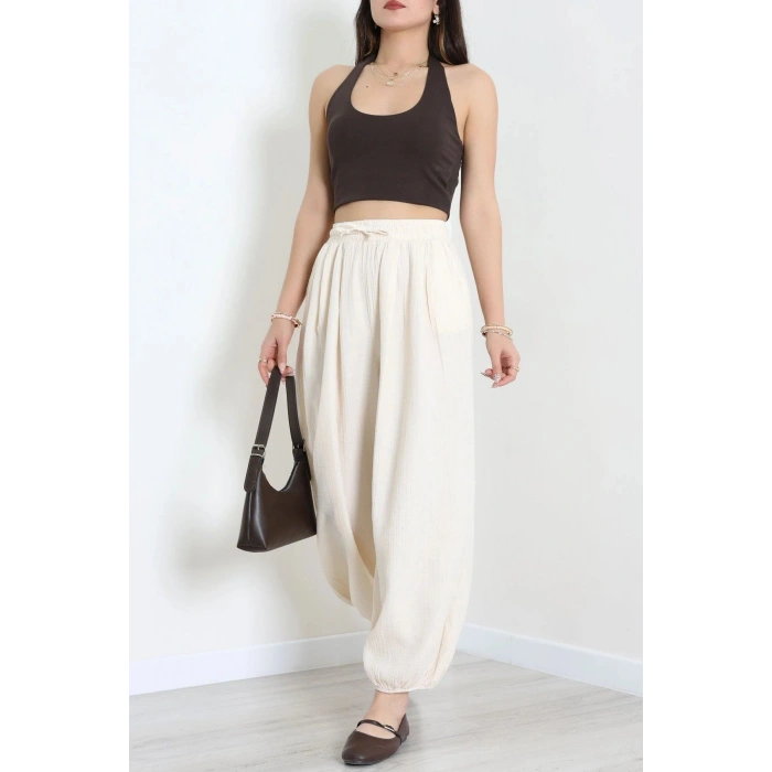 Müslin Kumaş Pantolon Krem - 7961.1437.