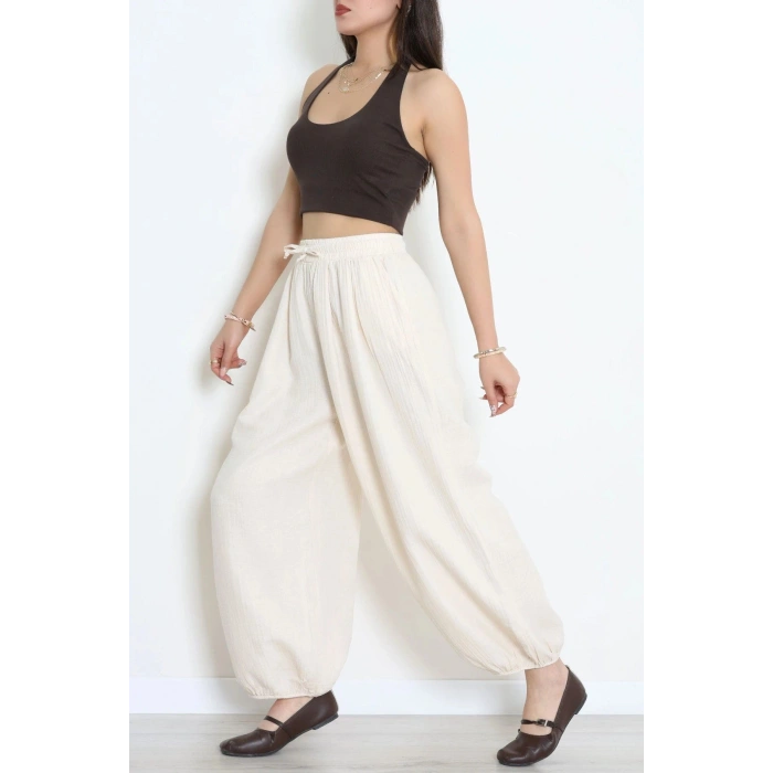 Müslin Kumaş Pantolon Krem - 7961.1437.