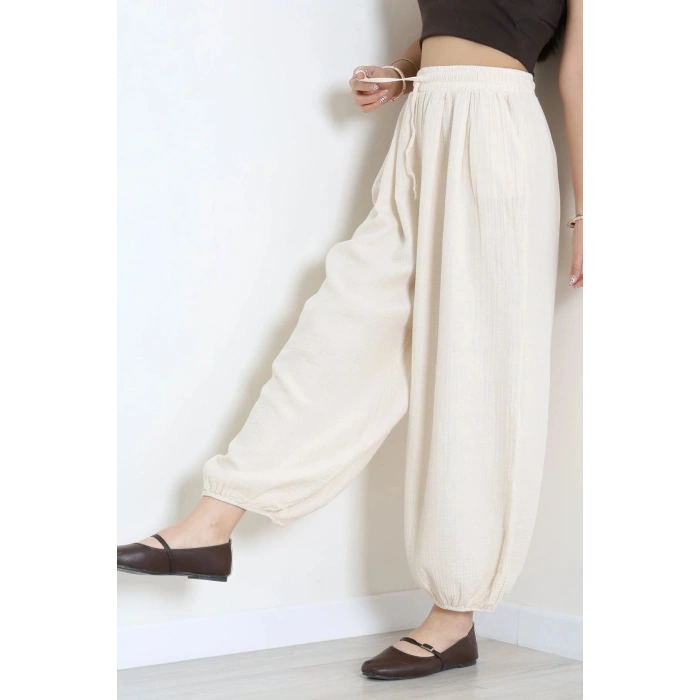 Müslin Kumaş Pantolon Krem - 7961.1437.