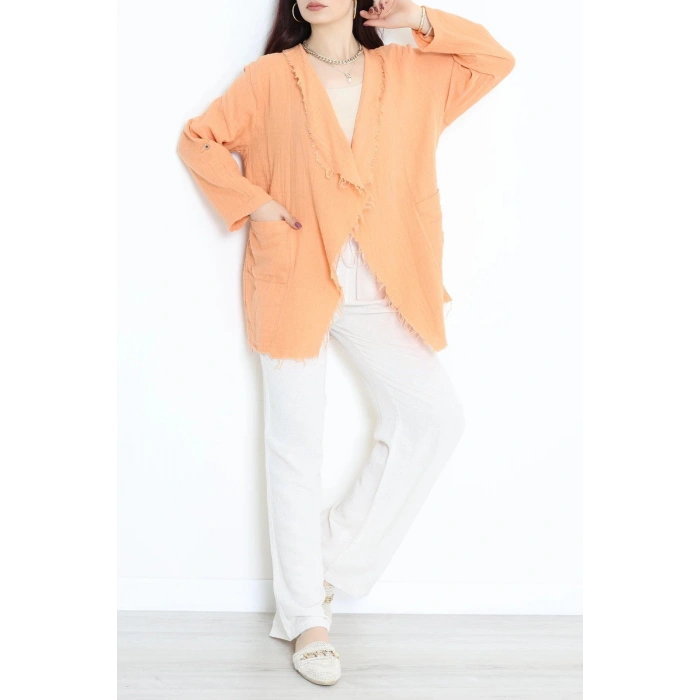 Müslin Kumaş Saçaklı Ceket Oranj - 346.1238.