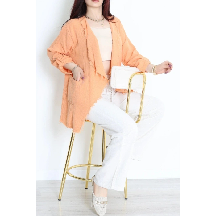 Müslin Kumaş Saçaklı Ceket Oranj - 346.1238.