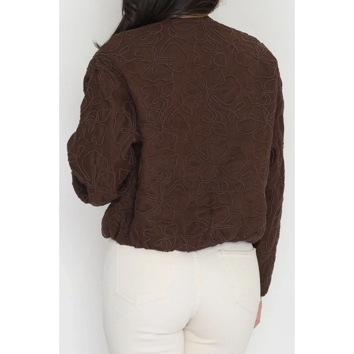 Nakış Detaylı Astarlı Bomber Ceket Kahve - 31634.439.