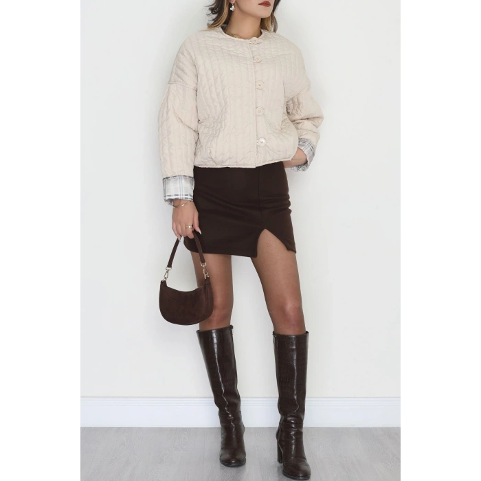 Nakış Detaylı Bomber Ceket Bej - 31635.439.