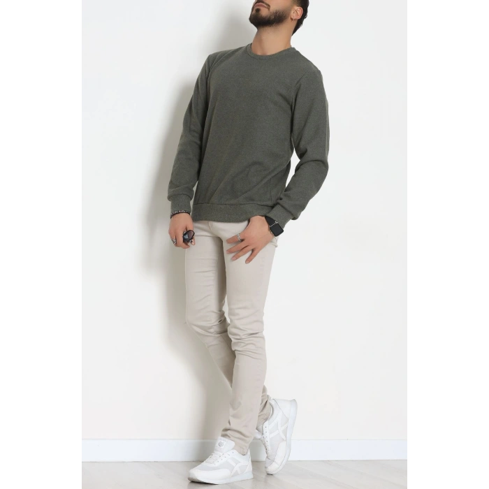 Nakış Detaylı Selanik Erkek Sweat Haki - 51256.1957.