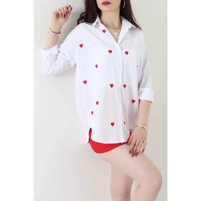 Nakış Detaylı Terıkoton Gömlek Beyaz - 43962.2111.