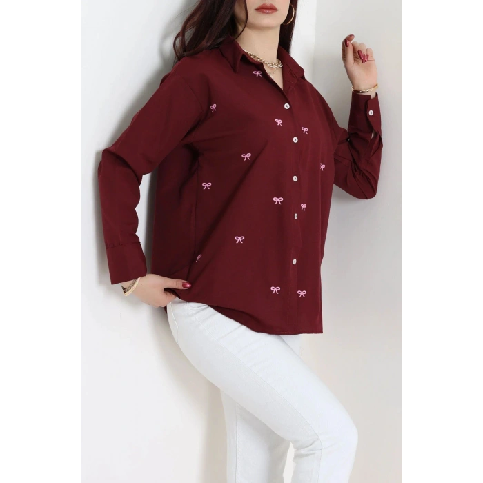Nakış Detaylı Terıkoton Gömlek Bordo - 43958.2111.