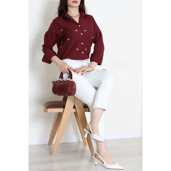 Nakış Detaylı Terıkoton Gömlek Bordo - 43958.2111.