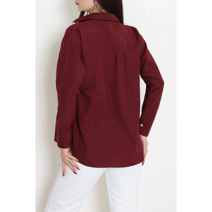 Nakış Detaylı Terıkoton Gömlek Bordo - 43958.2111.