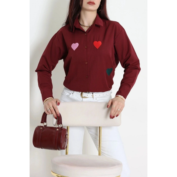 Nakış Detaylı Terıkoton Gömlek Bordo - 43960.2111.
