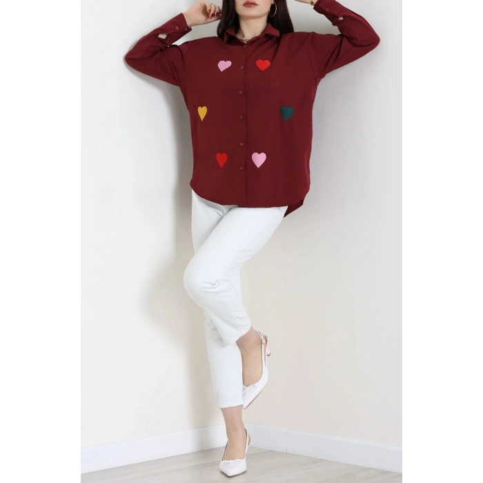 Nakış Detaylı Terıkoton Gömlek Bordo - 43960.2111.