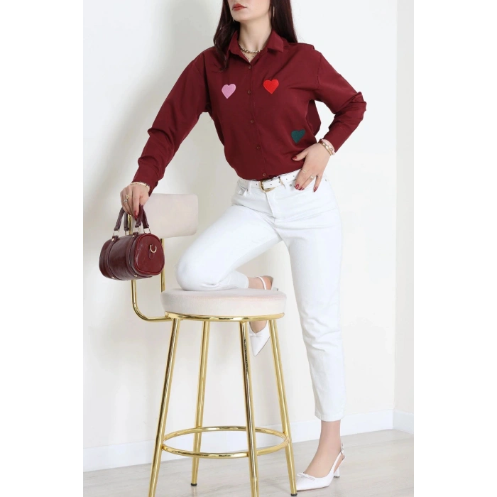Nakış Detaylı Terıkoton Gömlek Bordo - 43960.2111.