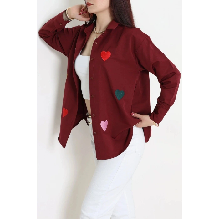 Nakış Detaylı Terıkoton Gömlek Bordo - 43960.2111.