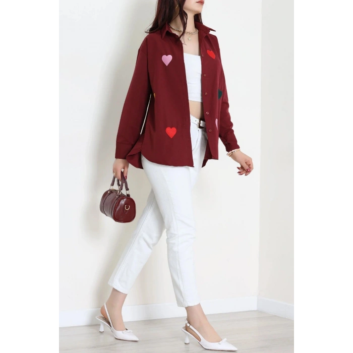 Nakış Detaylı Terıkoton Gömlek Bordo - 43960.2111.