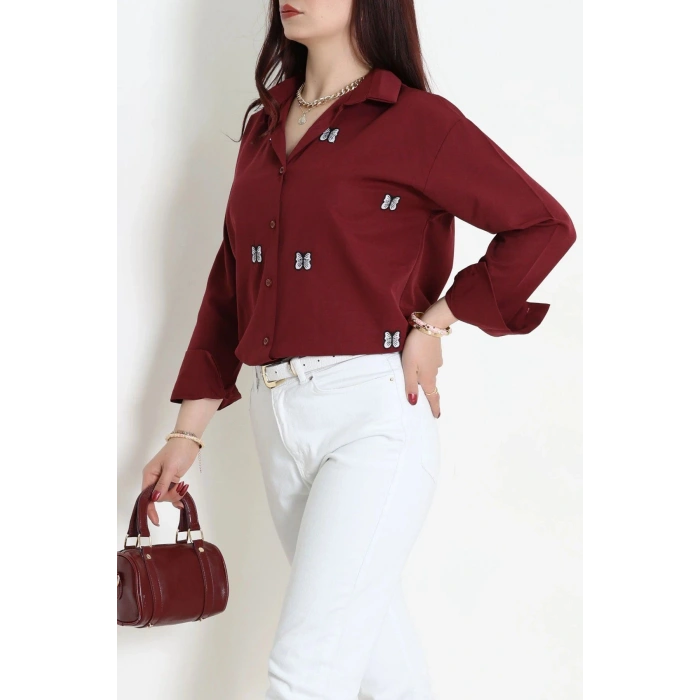 Nakış Detaylı Terıkoton Gömlek Bordo - 43961.2111.