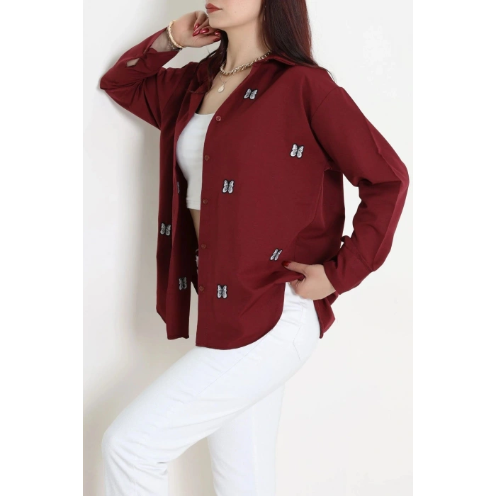 Nakış Detaylı Terıkoton Gömlek Bordo - 43961.2111.