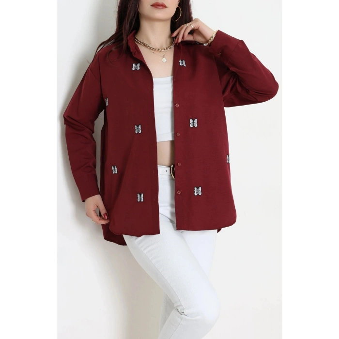Nakış Detaylı Terıkoton Gömlek Bordo - 43961.2111.