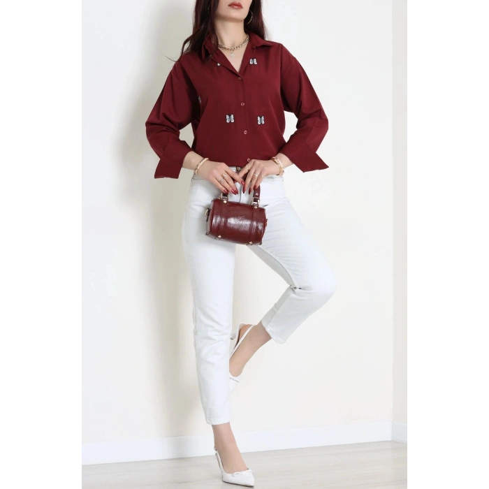 Nakış Detaylı Terıkoton Gömlek Bordo - 43961.2111.