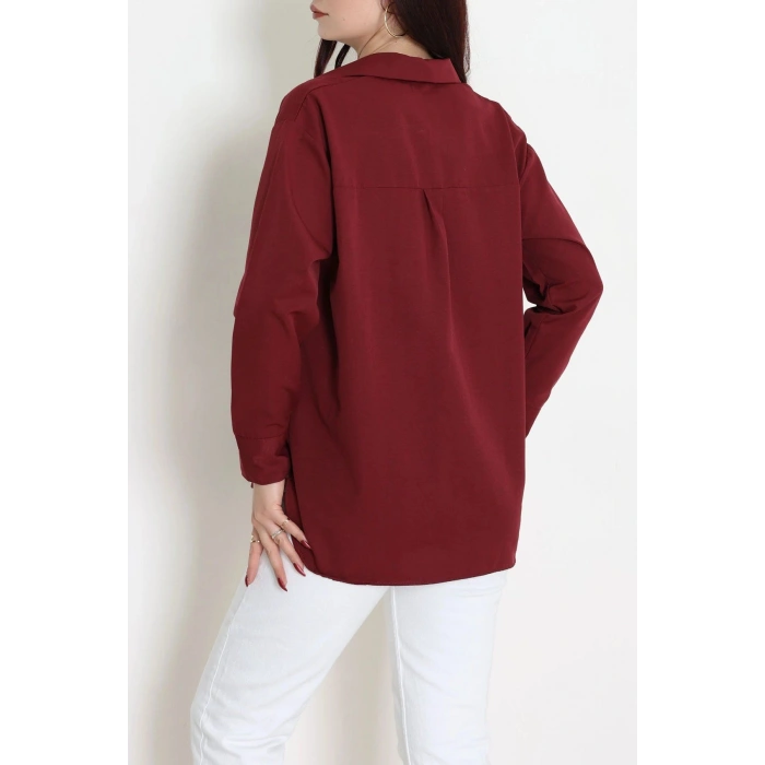 Nakış Detaylı Terıkoton Gömlek Bordo - 43961.2111.