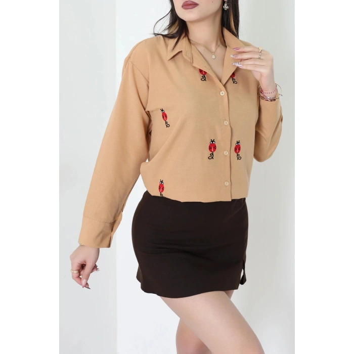 Nakış Detaylı Terıkoton Gömlek Camel - 43959.2111.
