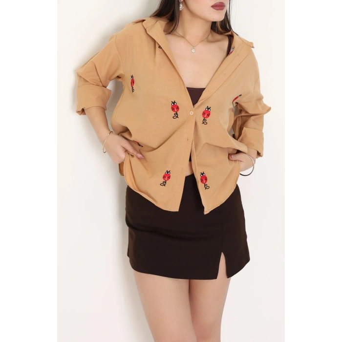 Nakış Detaylı Terıkoton Gömlek Camel - 43959.2111.