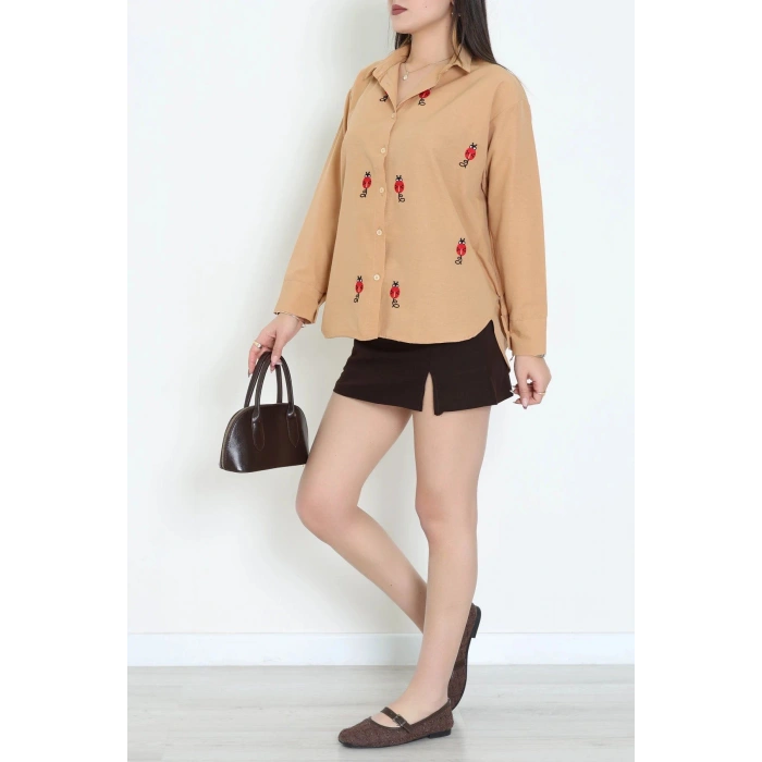 Nakış Detaylı Terıkoton Gömlek Camel - 43959.2111.
