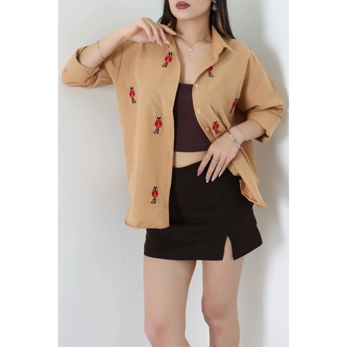 Nakış Detaylı Terıkoton Gömlek Camel - 43959.2111.