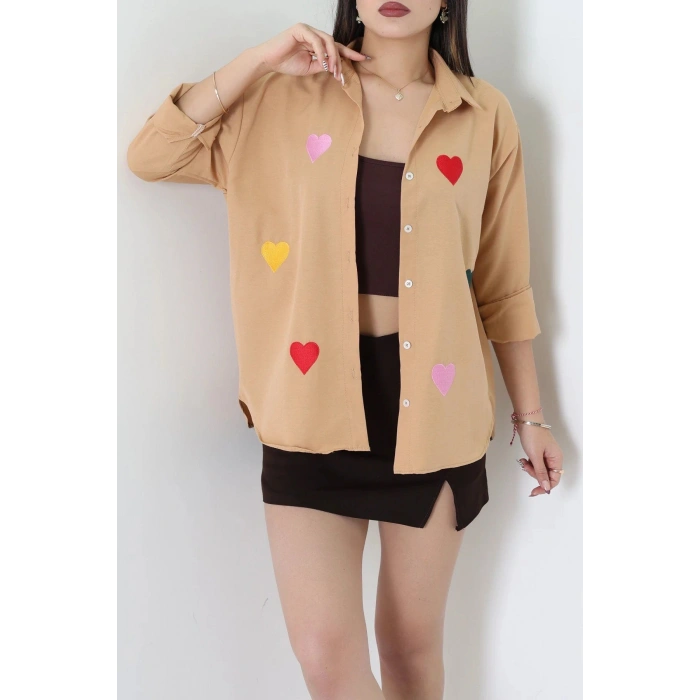 Nakış Detaylı Terıkoton Gömlek Camel - 43960.2111.